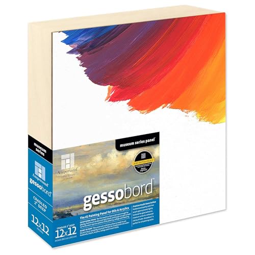 Ampersand Art Supply Museum Series Gessobord | 9x12 | 2" Cradled Profile | Gesso Wood Painting Panel for Oil and Acrylic Paint & Mixed Media | Canvas Panel Alternative in Professional Art Supplies - size: 9" x 12", style: 2 Inch Cradle