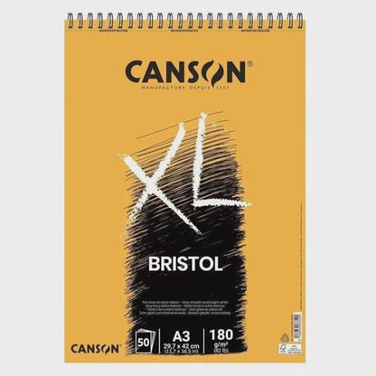 CANSON XL Bristol 180gsm A3 Paper, Very Smooth, Spiral Pad Short Side, 50 Extra White Sheets, Ideal for Professional Artists & Illustrators - size: A3