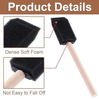 4 pcs Foam Paint Brushes, 1"/2"/3"/4" Reusable Wood Handle Sponge Brushes for Staining, Flexible Craft Foam Brushes for DIY Painting, Varnishes, Cleaning - Black