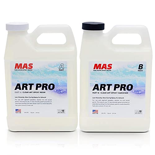 MAS Epoxies Art Pro Epoxy Clear Kit 2-Quart (1-Quart Resin and 1-Quart Hardener) Low Viscosity and Enhanced UV Resistance, Ideal for Jewelry Making, Flower Preservation, and Other Resin Crafts - size: 2 Quart