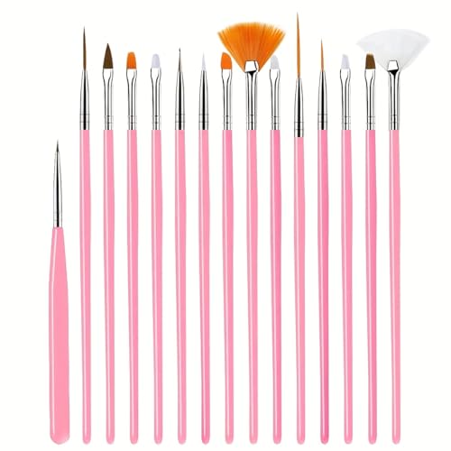 Fine Detail Brush Set 15-Piece Micro Tip Precision Black Handles for Acrylic Watercolor Oil Painting Model Kits Nail Art, Pink - color: Pink