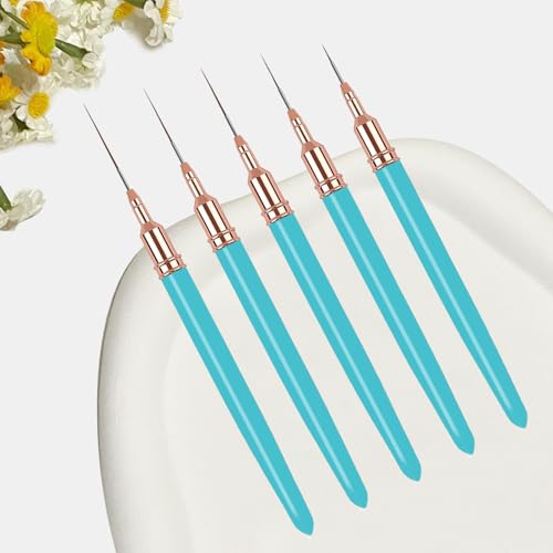 5PCS Liner Brushes for Nails, Nail Art Liner Brushes Set, 6/9/12/15/18mm Thin Detail Brush for Long Lines & Fine Drawing, UV Gel Polish Painting Nail Design Tools - Blue - color: Blue
