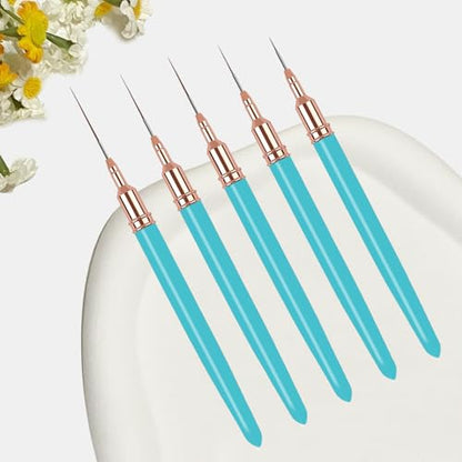 5PCS Liner Brushes for Nails, Nail Art Liner Brushes Set, 6/9/12/15/18mm Thin Detail Brush for Long Lines & Fine Drawing, UV Gel Polish Painting Nail Design Tools - Blue - color: Blue
