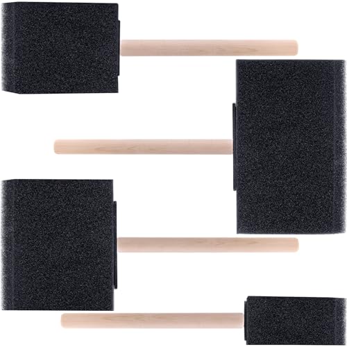 4 pcs Foam Paint Brushes, 1"/2"/3"/4" Reusable Wood Handle Sponge Brushes for Staining, Flexible Craft Foam Brushes for DIY Painting, Varnishes, Cleaning - Black