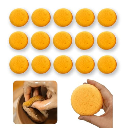15Pcs Pottery Sponges for Clay 2.5inch, Sponge for Pottery and Cleaning Horse Saddle, Round Clay sponges for Pottery, for Kitchen Shoes Leather Care
