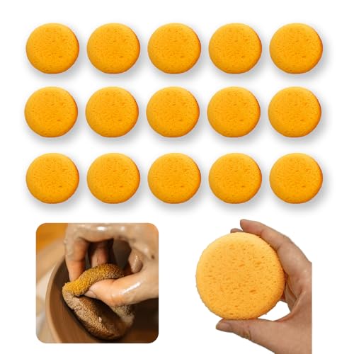 15Pcs Pottery Sponges for Clay 2.5inch, Sponge for Pottery and Cleaning Horse Saddle, Round Clay sponges for Pottery, for Kitchen Shoes Leather Care