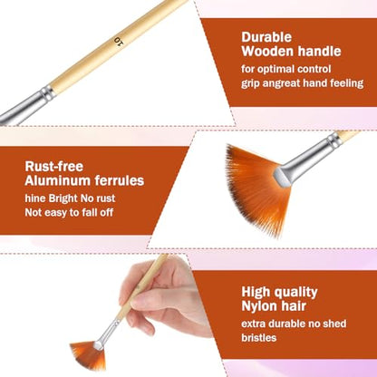 10Pcs Fan Brush for Painting, Professional Artist Fan Brushes, Soft Oil Paints Brush Acrylic Paint Brushes Paintbrushes for Oil Watercolor Gouache Painting