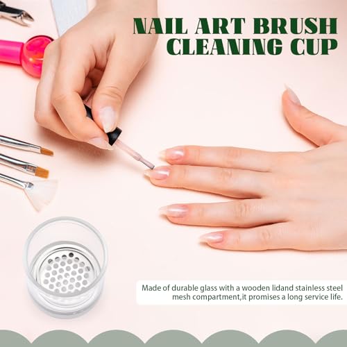 4 Pack Acrylic Nail Brush Cleaner Dappen Dish with Lid, Mesh Layered Nail Art Brush Monomer Liquid Wash Cup Glass Removal Jar for Sequins Glitter Powder, 2.2in High - color: 2.2in High