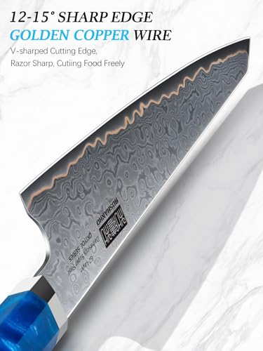 HOSHANHO Damascus 3 Pieces Knife Set, Professional 67-Layer Damascus Steel Kitchen Knife Set, Ultra Sharp Japanese Chef Knives Set with Ergonomic Blue Resin Stabilized Handle & Wood Gift Box - size: 3-Piece Knife Set