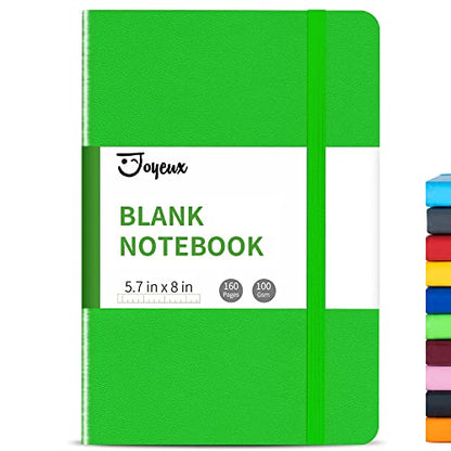 JOYEUX Blank Journal Notebook, A5, 160 Pages 100 Gsm Thick Sketch Books Hardcover Journal for Writing, 5.7 inches x 8 inches Notebooks for Work (Green) - color: Green