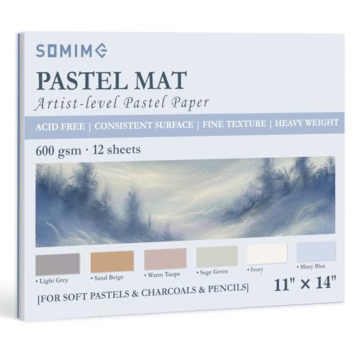 Somime 11x14 Sanded Pastel Paper Pad for Artists, 12 Sheets of 6 Assorted Light Colors Heavyweight Drawing Paper Pad for Pencils and Soft Oil Charcoal Pastels - size: 11x14 12 sheets