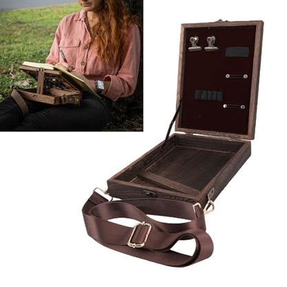 Writers Messenger Wood Box, Wooden Table Sketchbox Easel, Handmade Portable Artist Tool Brush Storage Bag Writing Box Crossbody Postman Bag for Outdoor Painting