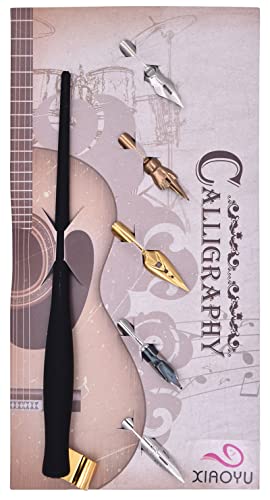 XIAOYU Oblique Calligraphy Dip Pen Comic Pen Set Include 2-in-1 Calligraphy Oblique or Straight Penholder with 5 Pieces Replacement Nibs, Black - color: Black