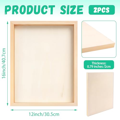 FSWCCK 2 Pack 12 x 16 inch Wood Panel Boards, Unfinished Wood Canvas Panels for Crafts, Painting Canvas, DIY Art Projects, Pouring, Arts Use with Oils, Acrylics - size: 12"X 16" 2 Pack