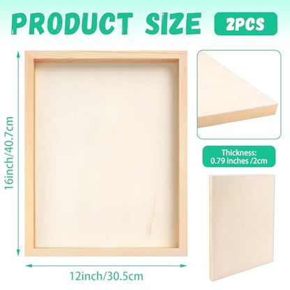 FSWCCK 2 Pack 12 x 16 inch Wood Panel Boards, Unfinished Wood Canvas Panels for Crafts, Painting Canvas, DIY Art Projects, Pouring, Arts Use with Oils, Acrylics - size: 12"X 16" 2 Pack