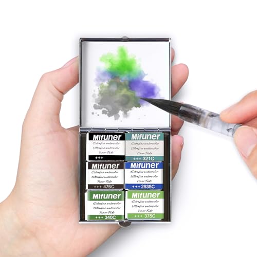 Mini Portable Handmade Artist Watercolor Paint Travel Metallic Box Set with 6 Solid Watercolor Half Pans (Each Capacity Approx 1.5ml).Mix Color 10 - color: Solid Watercolor--mix Color 10