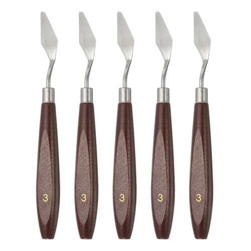 HARFINGTON 5pcs Palette Knife Painting Tool 1.5 x 0.59 Stainless Steel Art Spatula Pallet Knives Scrapers Tools with Beech Wood Handle for Acrylic Oil Canvas Mixing Spreading, Red/Silver - size: 1.5" x 0.59"