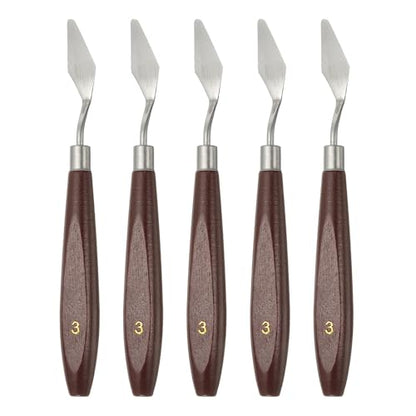 HARFINGTON 5pcs Palette Knife Painting Tool 1.5 x 0.59 Stainless Steel Art Spatula Pallet Knives Scrapers Tools with Beech Wood Handle for Acrylic Oil Canvas Mixing Spreading, Red/Silver - size: 1.5" x 0.59"