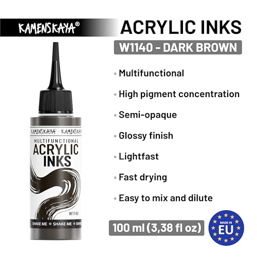 KAMENSKAYA Acrylic Inks for Artists - Dark Brown Acrylic Ink, 3.38 Fl Oz (100 ml) - color: Dark Brown