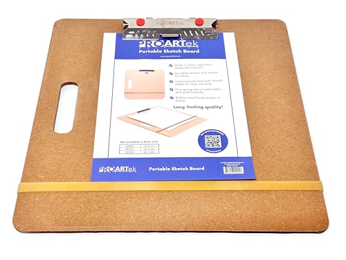 Proartek Drafting PK00026 Model SB1516 SB Series 15" x 16" Artist Sketch Board, Brown; 4mm Tempered Masonite; Constructed with a Cutout Handle; Smooth Edges; Firm Spring Clips; Rubber Band Included - size: 15" x 16"