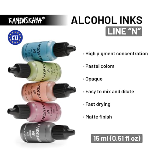 Kamenskaya Alcohol Ink Set - 34 Color Variations - Set #25-4 Alcohol Inks x 0.51 fl oz (15 ml) - color: 25, style: Pastel inks