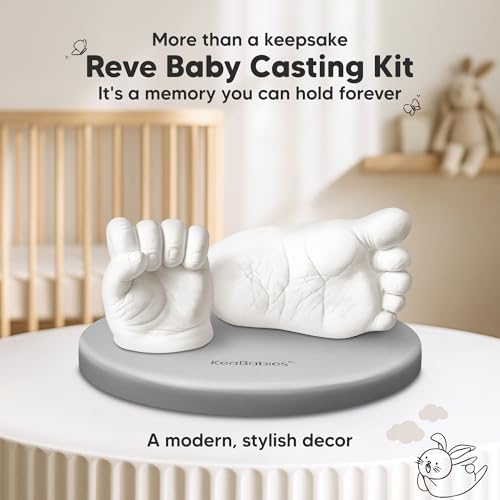KeaBabies Baby Casting Kit Hands and Feet Mold - 3D Newborn Hand Casting Kit & Stylish Wood Base, Easy DIY Infant Foot Molds 0-9 Months,First Christmas & Baby Keepsake Shower Gifts(Round, Cloud Gray) - color: Cloud Gray, style: Round