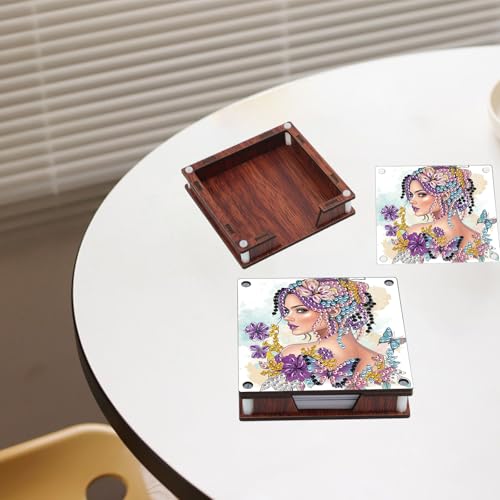 JISHSHAY 2 PCS Diamond Art Note Box Beautiful Woman Diamond Painting Note Pad Holder Gem Painting Gem Art Memo Boxes Mosaic Kits for Adults Embroidery Kit Memo Pad Holder, Contains 120 Sheets of Paper - color: Woman 1