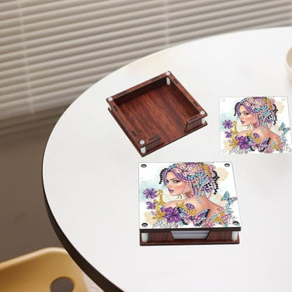 JISHSHAY 2 PCS Diamond Art Note Box Beautiful Woman Diamond Painting Note Pad Holder Gem Painting Gem Art Memo Boxes Mosaic Kits for Adults Embroidery Kit Memo Pad Holder, Contains 120 Sheets of Paper - color: Woman 1