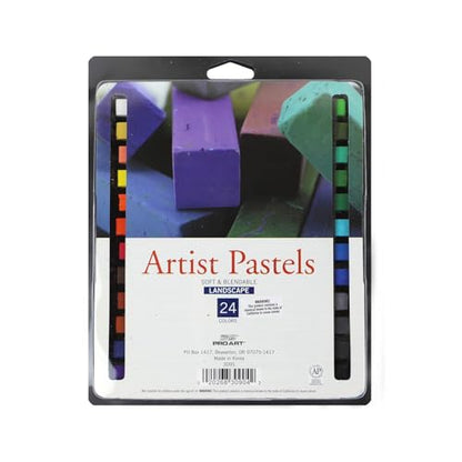 PRO ART Artist Pastels Square 24 Pack Landscape Colors - Soft Chalk Crayons for Drawing and Blending, Professional Art Supplies for Artists, Students, and DIY Craft Projects