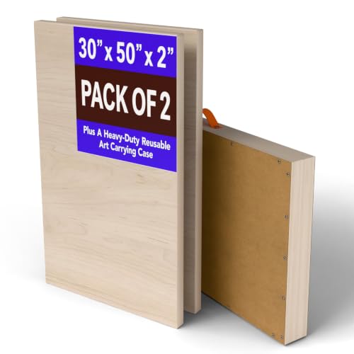 (Pack of 2) Oversized 30x50 Inch Unfinished Art Panel, Vertical Cradled Painting Panels with Artwork Shipping Crate, 2 Inch Depth Stretcher Bar for Acrylic Oil Mix Media Painting Pouring