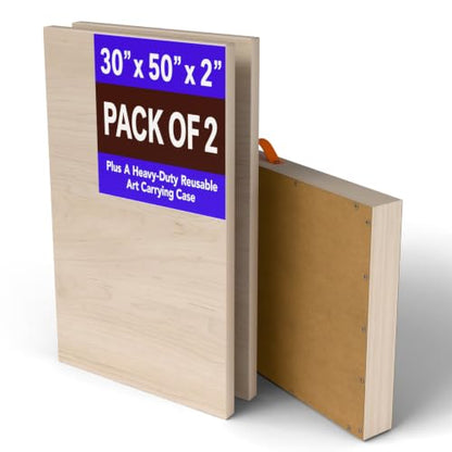 (Pack of 2) Oversized 30x50 Inch Unfinished Art Panel, Vertical Cradled Painting Panels with Artwork Shipping Crate, 2 Inch Depth Stretcher Bar for Acrylic Oil Mix Media Painting Pouring