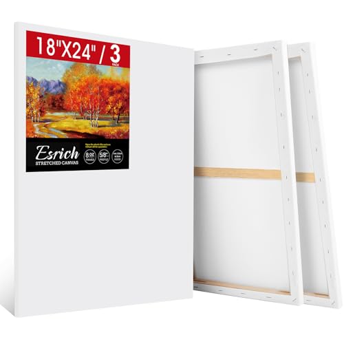 ESRICH Stretched Canvas for Painting 18x24 Inch, 3Pack Large Canvas for Painting, Triple Primed Acid-Free Cotton Blank Canvases for Oil, Acrylic, Watercolor & Gouache for Paint Parties, Art Classes - size: 3Pack-18x24 Canvas
