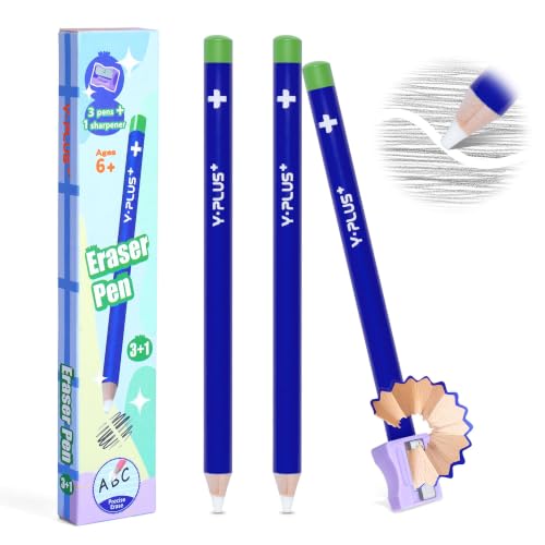 YPLUS Detail Eraser Pencils, Fine Detail Eraser with Sharpener, Perfect for Sketching, Charcoal Drawings, Pencils Erasing & Geometry Corrections, Blue (3-Pack) - color: Blue