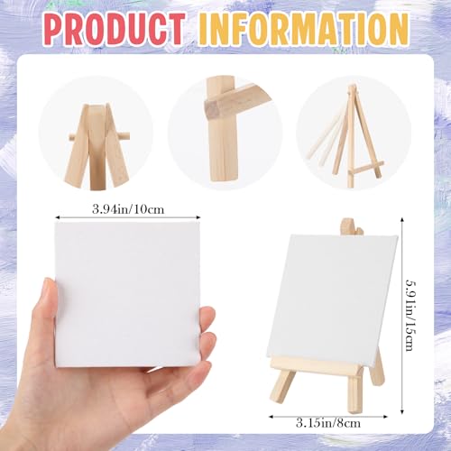 MotiMind 36 Pcs Mini Canvas and Easel Set for Painting, 4 x 4 Inch Canvas Panels with 6 Inch Wooden Easels for Oil Acrylic Painting Christmas Birthday Valentine's Mother's Day Art Crafts Party Favors - size: 4 x 4 Inch