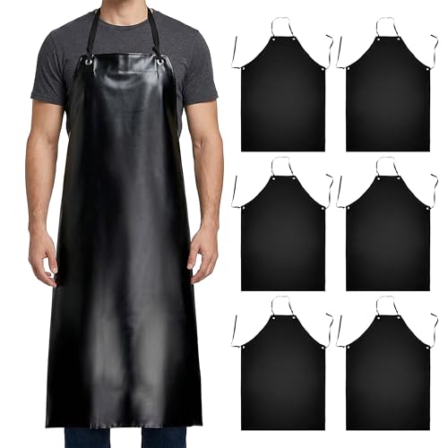Xpose Safety Heavy Duty Vinyl Waterproof Aprons, White - For Home, Industrial and Commercial Use - Chemical Resistant - color: Black, style: 6 Pack