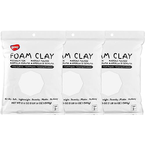 BOHS White Foam Clay,3pcs 3.3 Lbs - Squishy,Soft, Air Dry -for School Project,Cosplay Mask, Slime Addition Supplies - color: White, size: 1500 g