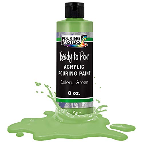 POURING MASTERS Celery Green Acrylic Ready to Pour Pouring Paint - Premium 8-Ounce Pre-Mixed Water-Based - for Canvas, Wood, Paper, Crafts, Tile, Rocks and More - color: Celery Green, size: 8 Fl Oz (Pack of 1)