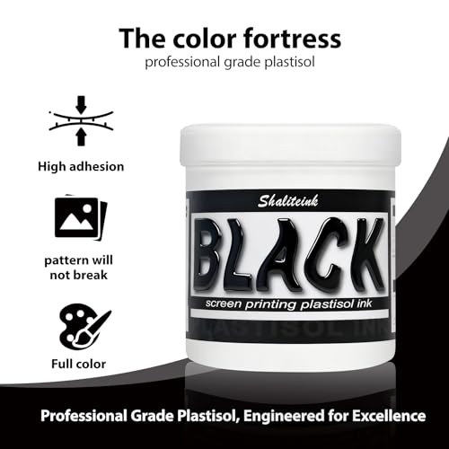 Shaliteink® Screen Printing Plastisol Ink Black - Highly Opaque Screen Printing Ink for Cotton, Polyester and Other Fabrics (16oz.) - color: Black, size: 16 fl oz