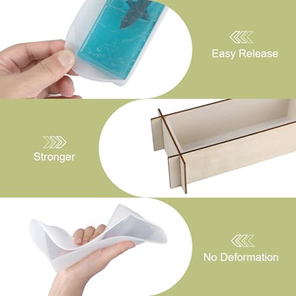 Large Resin Molds, Rectangle Silicone Molds for Epoxy Resin, 5 PCS Cuboid Resin Moulds with Wooden Support, Deep Casting Molds for Preserving Flowers, Insect Specimens, DIY Gifts, Furniture Decoration - size: Rectangle Resin Molds
