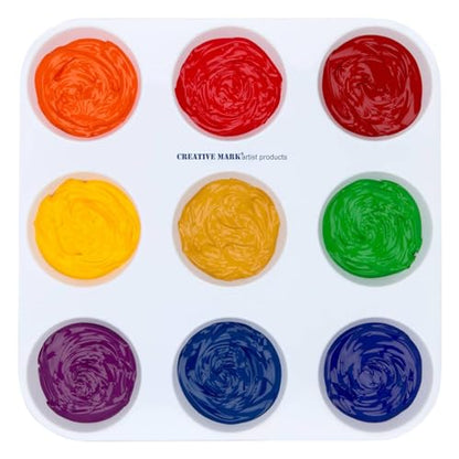 Creative Mark 9-Well Plastic Muffin Tray Paint Palette - Pack of 12, Durable, Reusable, Solvent-Resistant, with Oversized Paint Wells for Students, Artists, Teachers - 60ml (2oz) per Well - size: 9 Wells