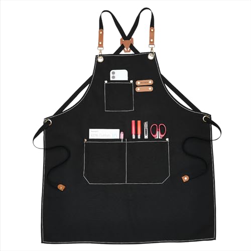 MEEDEN Painting Apron for Men Women: Adjustable Cross Back Waterproof Polyester Canvas Art Apron with 3 Pockets - Artist Apron for Acrylic Oil & Watercolor Painting, Gardening, Cooking - Black - color: Black