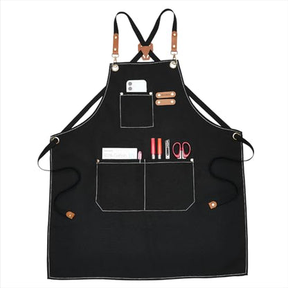 MEEDEN Painting Apron for Men Women: Adjustable Cross Back Waterproof Polyester Canvas Art Apron with 3 Pockets - Artist Apron for Acrylic Oil & Watercolor Painting, Gardening, Cooking - Black - color: Black