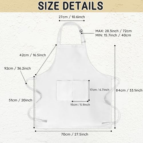 Chef Apron for Men and Women Wash Free Bib Apron with 2 Pockets Water & Oil Proof Adjustable Aprons - color: White