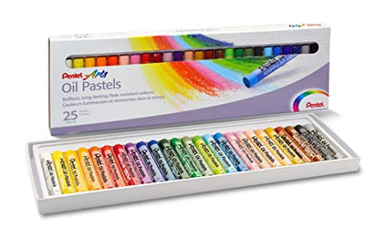 Pentel Arts Oil Pastels, Assorted colours, 1 pack of 25 sticks - size: 25 Count (Pack of 1)