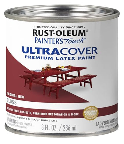 Rust-Oleum 1964730 Brush On Paint Painters Touch Latex, 8 Fl Oz (Pack of 1), Gloss Colonial Red - color: Gloss Colonial Red, size: 8 Fl Oz (Pack of 1)
