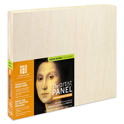 Ampersand Artist Panel Unprimed Basswood, 1.5 Inch Depth, 11X14 Inch (UPWP151114) - size: 11X14, style: 1-1/2" Cradled