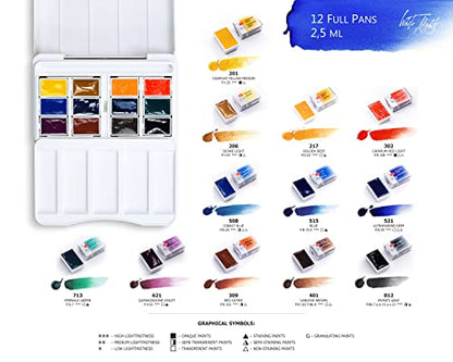 White Nights Watercolor Artists Grade Paint Set Urban, 12 full pans 2.5ml, In Plastic Case by Nevskaya Palitra