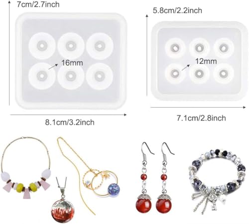 6 Pack Resin Beads Molds with Hole Silicone Resin Epoxy Molds for Cabochon Gemstone Pendant Earrings Jewelry Casting