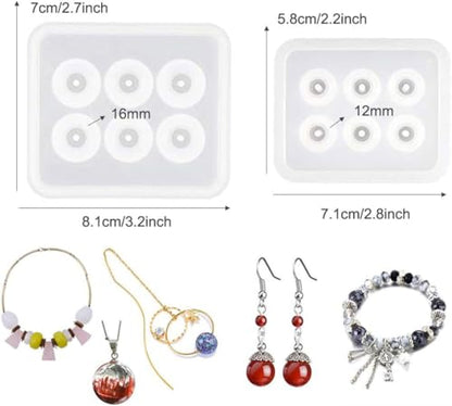 6 Pack Resin Beads Molds with Hole Silicone Resin Epoxy Molds for Cabochon Gemstone Pendant Earrings Jewelry Casting