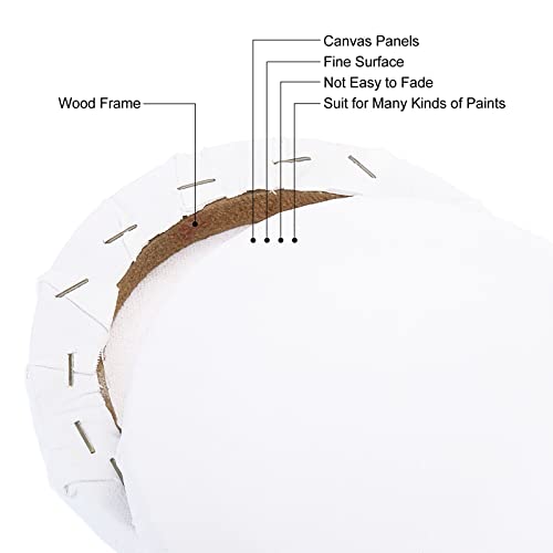 PATIKIL Paint Canvases Panel for Painting, 2 Pack 6x6 Inch Round Wood Frame Stretched Blank Art Board Panels for Acrylic, Oil, Tempera Painting, White - size: 6x6 Inch